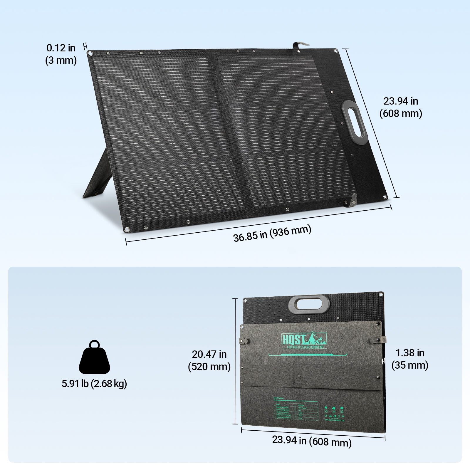 HQST 100W Portable Solar Panel, N-Type 25% High Efficiency Solar Charger for Power Station & Solar Generator, IP67 Waterproof, Foldable with Kickstands for Camping, RV, Off-Grid