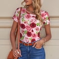 thumbnail image 6 of KLL Women 's Crew Neck Bodysuit Jumpsuits Rose Flowers Print Short onesies Stretch T Shirts, 6 of 7