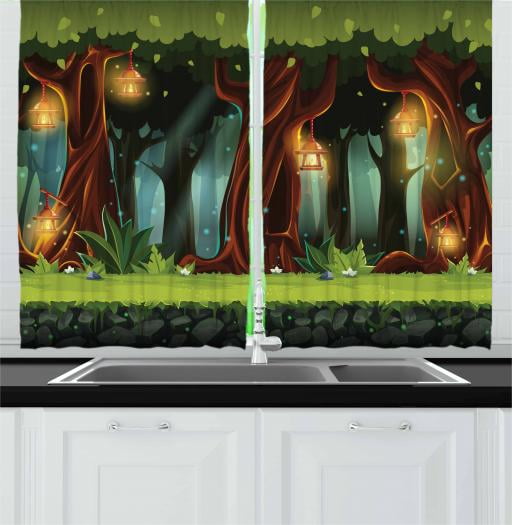 Fairy Tale Curtains 2 Panels Set Enchanted Forest With Blossoming Trees Mystical Background Cartoon Landscape Window Drapes For Living Room Bedroom