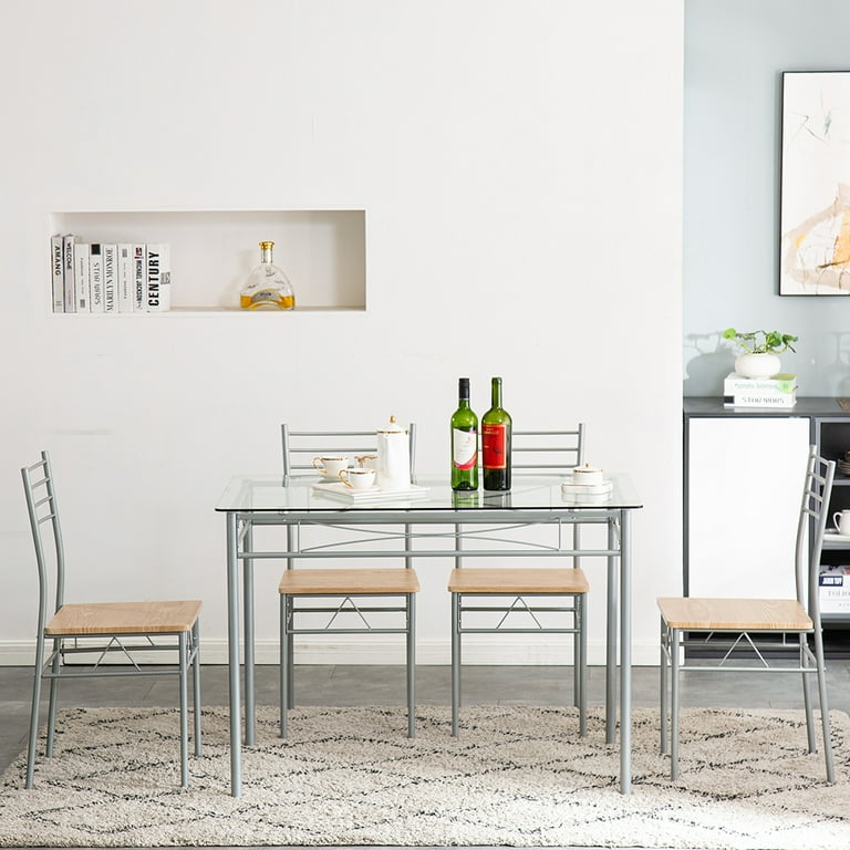 Glass dining table with four chairs sale