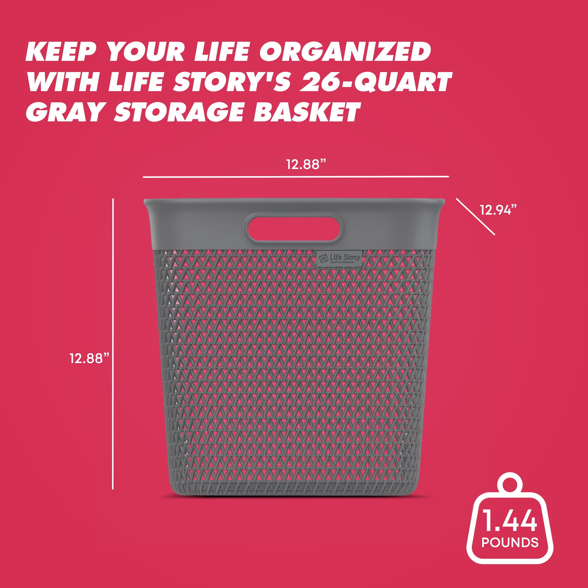 Life Story 26 Quart Decorative Storage Basket, Extra Large Plastic Home Organizer, Gray