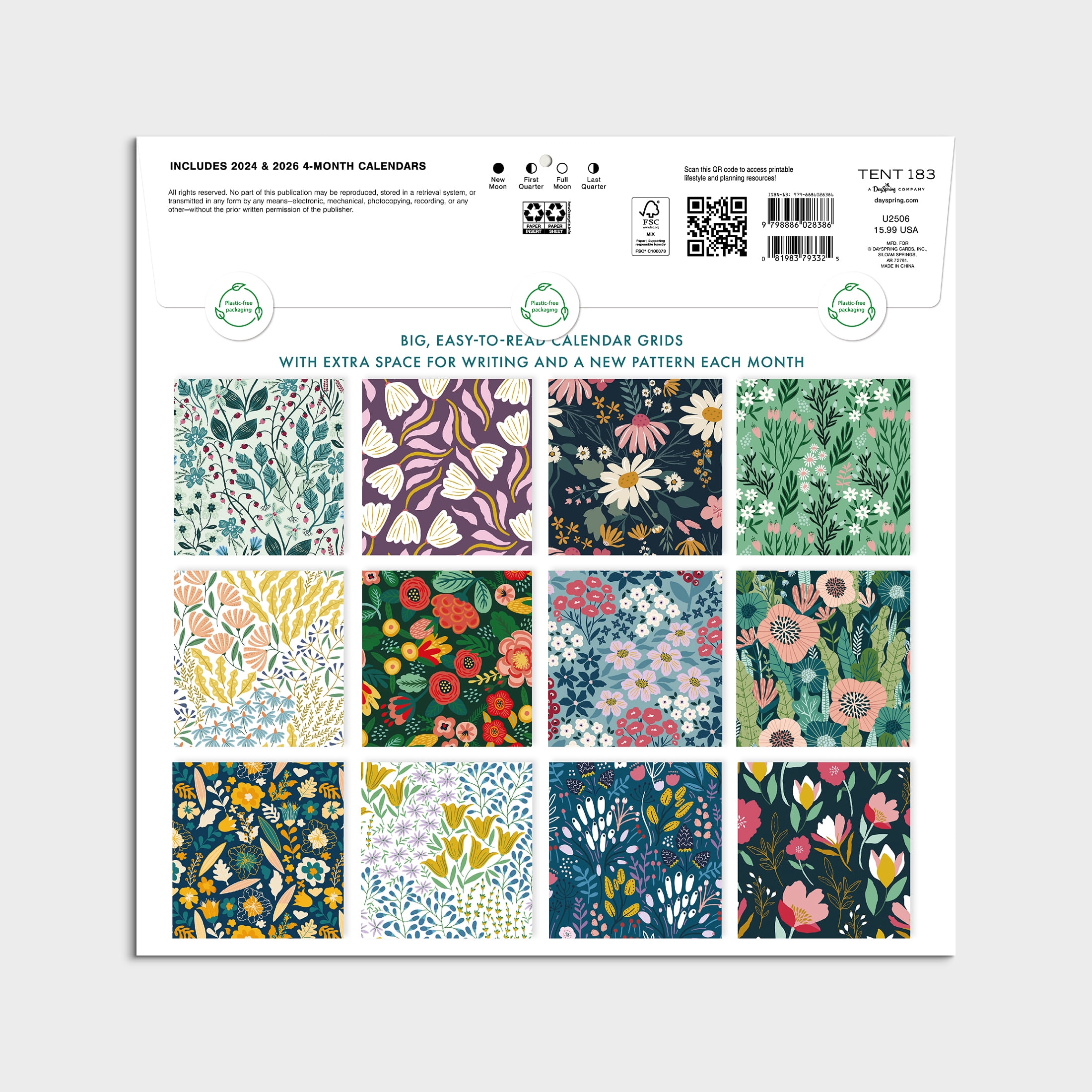 2025-12 Month Hanging Wall Calendar-Large Grid Floral-12x12 by Dayspring
