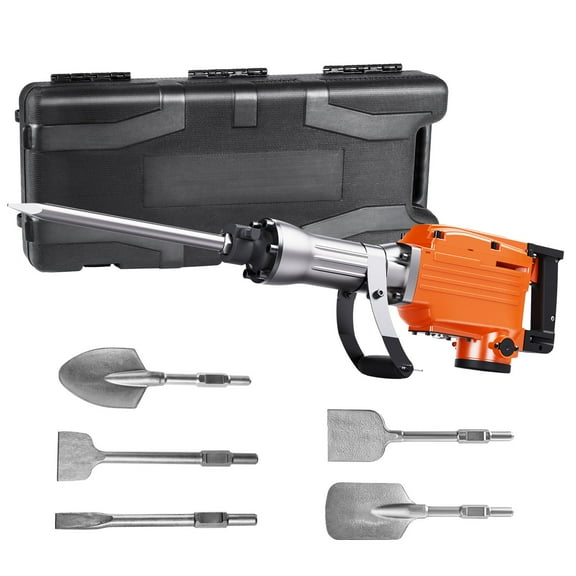 2200W Demolition Jack Hammer, 66J Impact Electric Concrete Breaker with 6 Chisel Bits & Carrying Case, 360° Rotating Handle for Professional Demolition Work