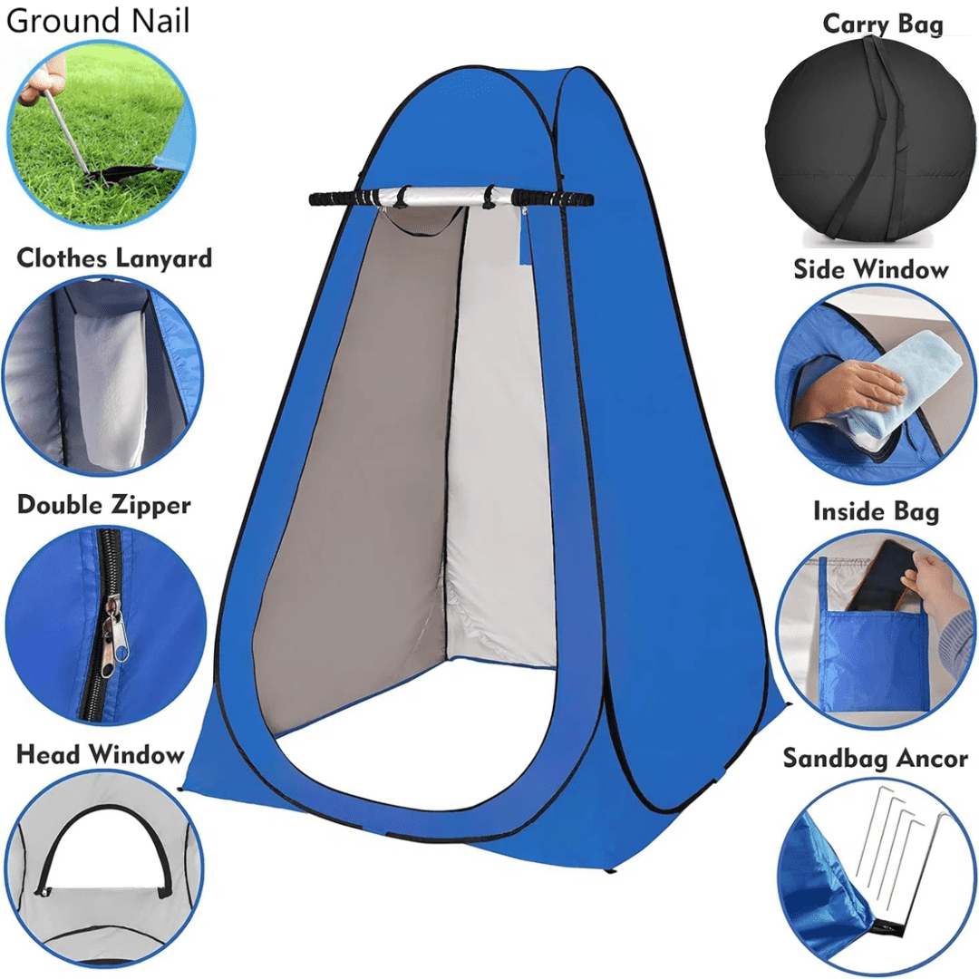 Up Privacy Tent, Outdoor Privacy Shower Tent Portable Changing Room Camping Toilet with Carry Bag, Foldable Privacy Shelter Dressing Room Bathroom Toilet Shower Tent for Camping, Blue
