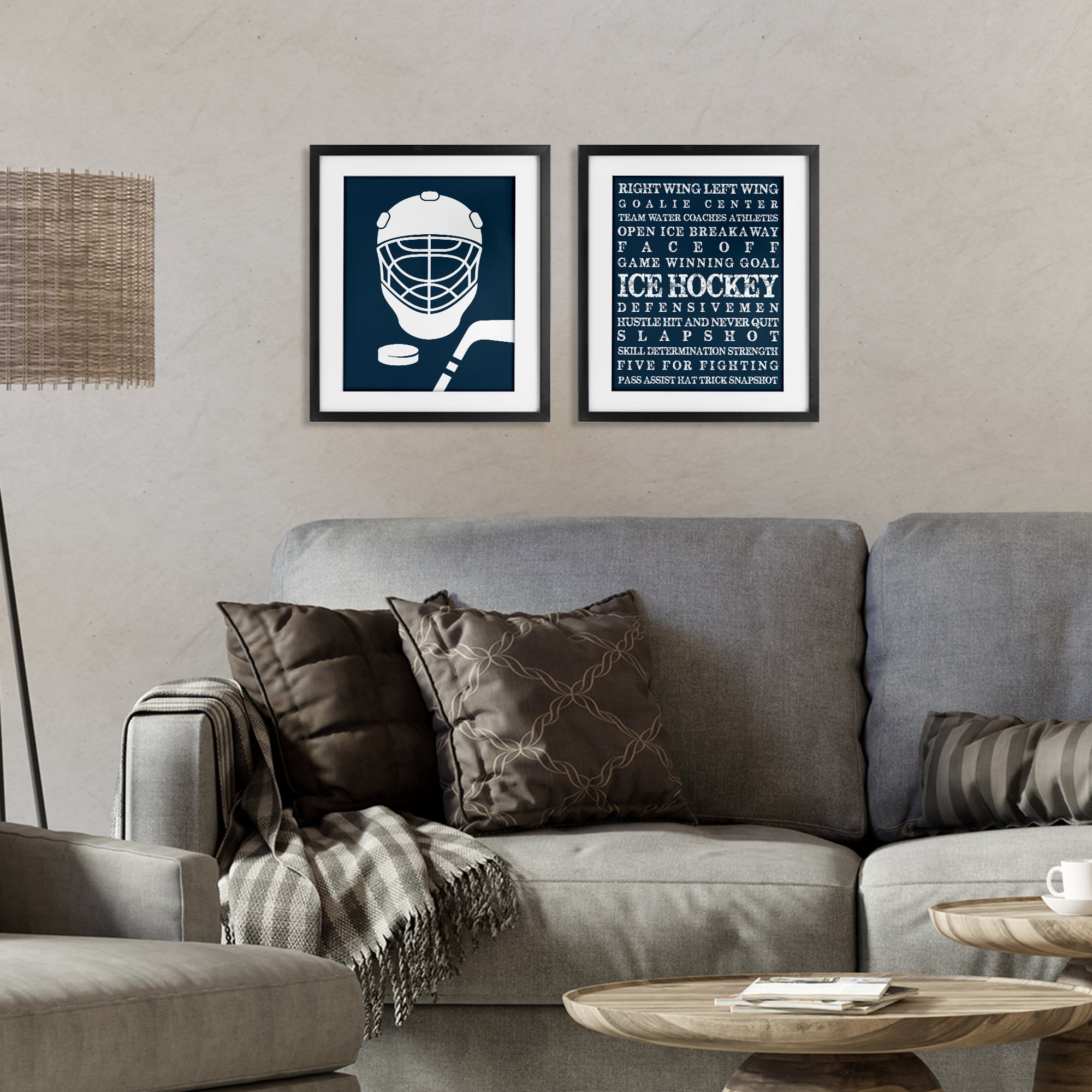 Stupell Industries Hockey Equipment & Phrases 2 Piece Black Framed Print Under Glass Set, design by Melody Hogan