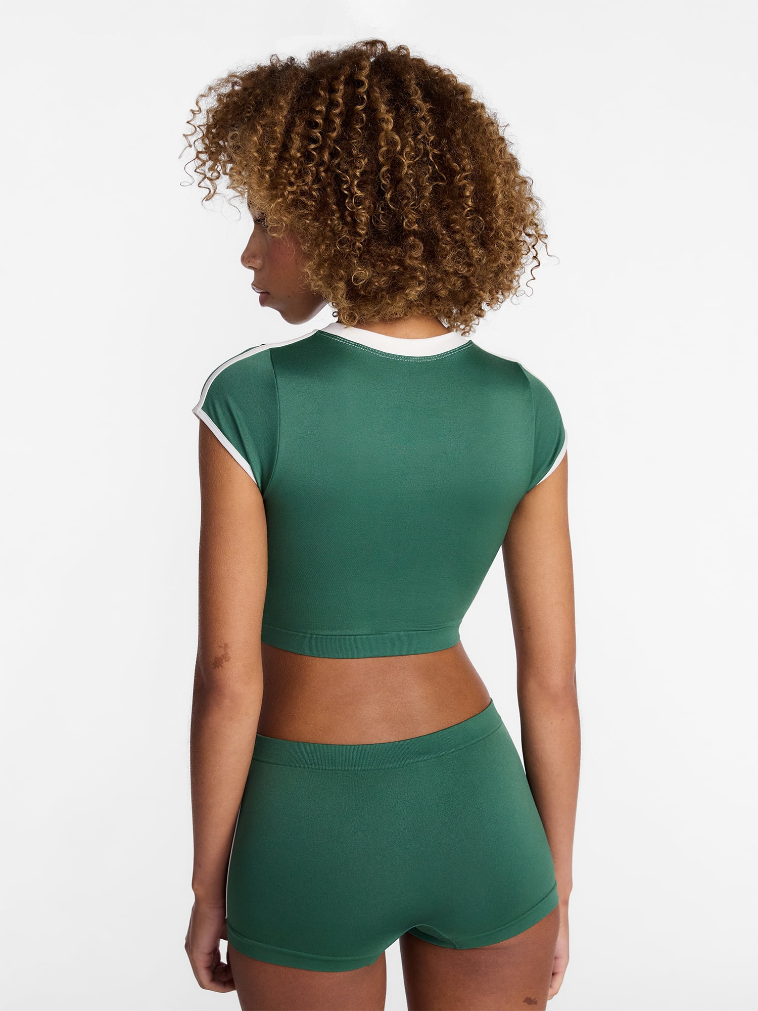 No Boundaries Seamless Cropped Tee and Boyshorts Set, 2 Piece, Women's XS-XXXL