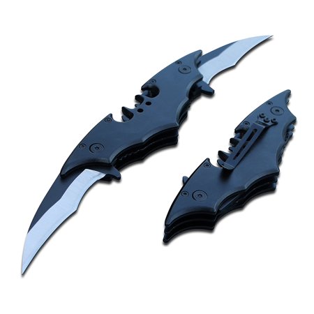 Pocket Knife Batman Batman Bat Folding Dual Twin Double Blade Spring Assisted 5 Colors Pocket Knife Tactical Belt Clip Black/Black Knives ()