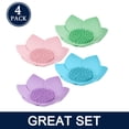 thumbnail image 2 of 4 Pack Silicone Soap Dishes for Shower, Non-Slip Floral Shaped Design Soap Holder, Self-draining Sponge Bar Holder, Flower Shape Saver for Shower, Bathroom, Kitchen, Sinks, Multicolor, 2 of 8