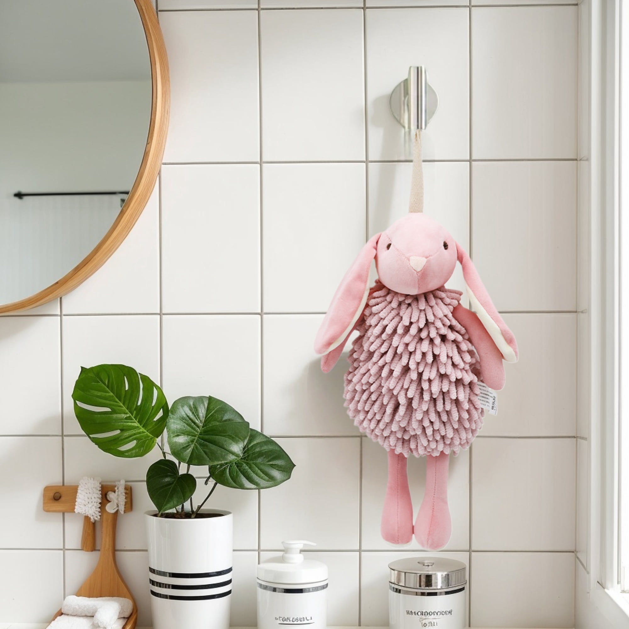 Unique Bargains 2 Pcs Rabbit Hand Towels 6" x 14" Pink/Grey