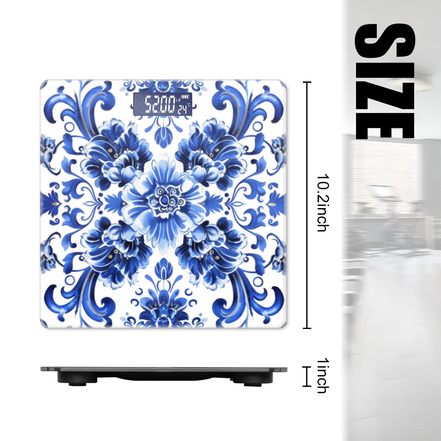 Digital Bathroom Scale with Large LCD Display,High Capacity Scale 400 lbs High Precision body fat scale-Blue And White Porcelain Pattern Symmetrical Composition