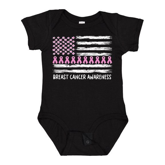 Inktastic Breast Cancer Awareness Pink Ribbons and Flag Boys or Girls Baby Bodysuit