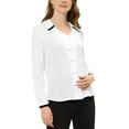 thumbnail image 4 of INSPIRE CHIC Women's Elegant Contrast Trim V Neck Double Breasted Long Sleeve Work Blouse Shirt, 4 of 5