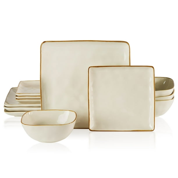 Famiware Ocean Series Square Dinnerware Sets, 12 Piece Dish Set, Plates