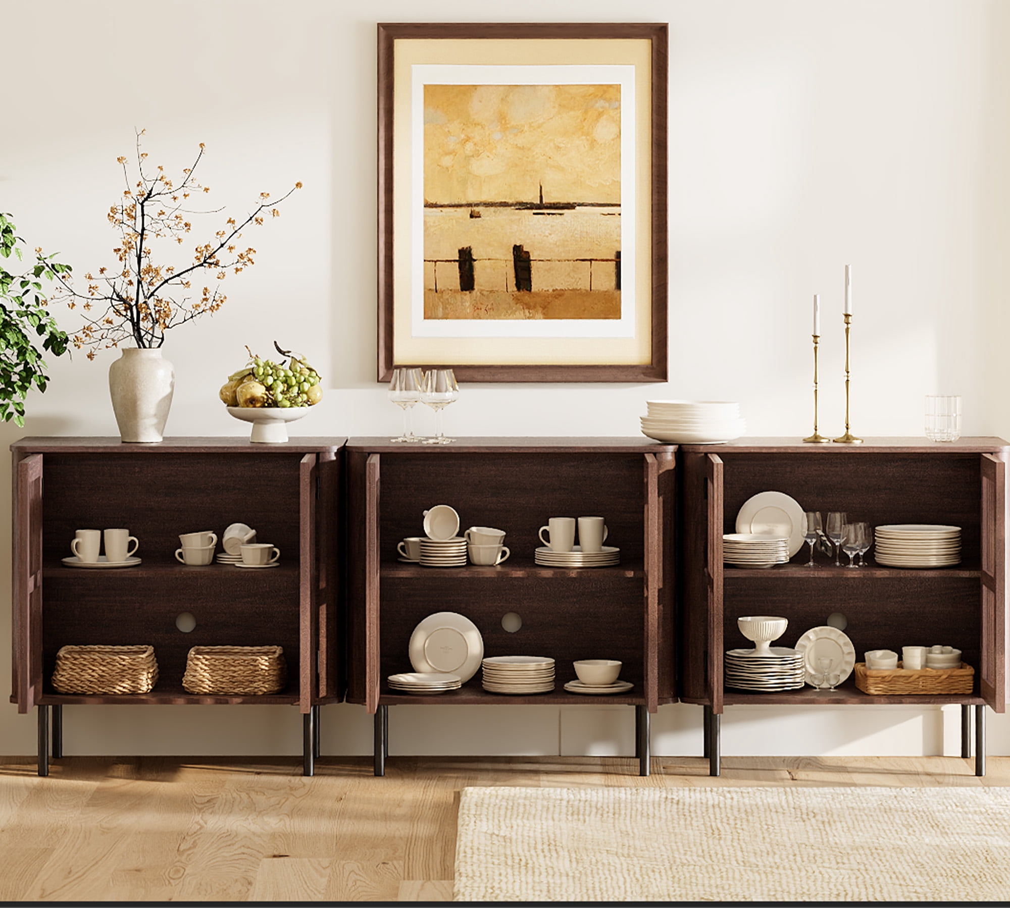 94.5" TV Stand for TVs up to 100", Entertainment Center Media Console Table for Living Room Bedroom, Walnut