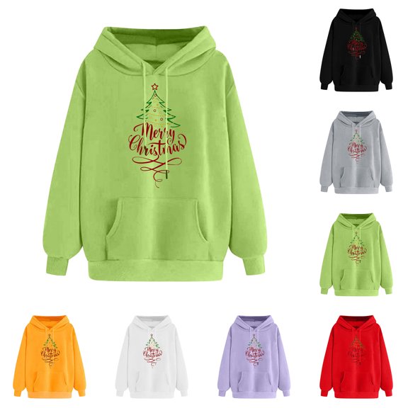 Hueook Oversized Sweatshirt for Women Women's Christmas Small Print Pocket Shoulder Sleeves Long Sleeved Top Hooded Sweatshirt Red 2X