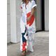 thumbnail image 5 of Lemongor 2024 Nuevos monos de verano de manga corta con solapa y pierna ancha para mujer, moda con bolsillos estampados, trajes casuales sueltos de una pieza, 5 of 5