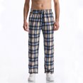 thumbnail image 4 of Juslio Mens Pants Mens Clothing Casual Fashion Elastic Waist Plaid Fabric Trousers Elastic Straight Blue, 4 of 6