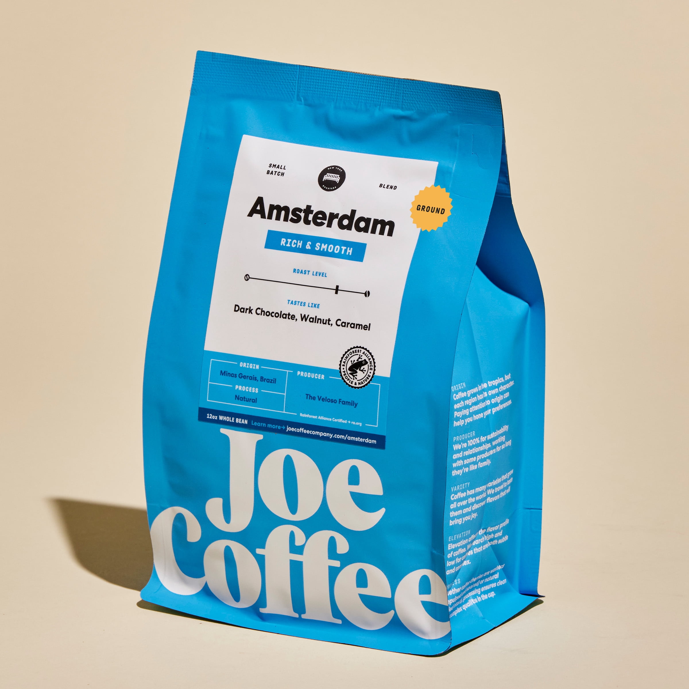 Joe Coffee Company - The Amsterdam Ground Specialty Coffee, 12 oz Bag | NYC Roaster, Rainforest Alliance Certified, Kosher, Climate-Friendly