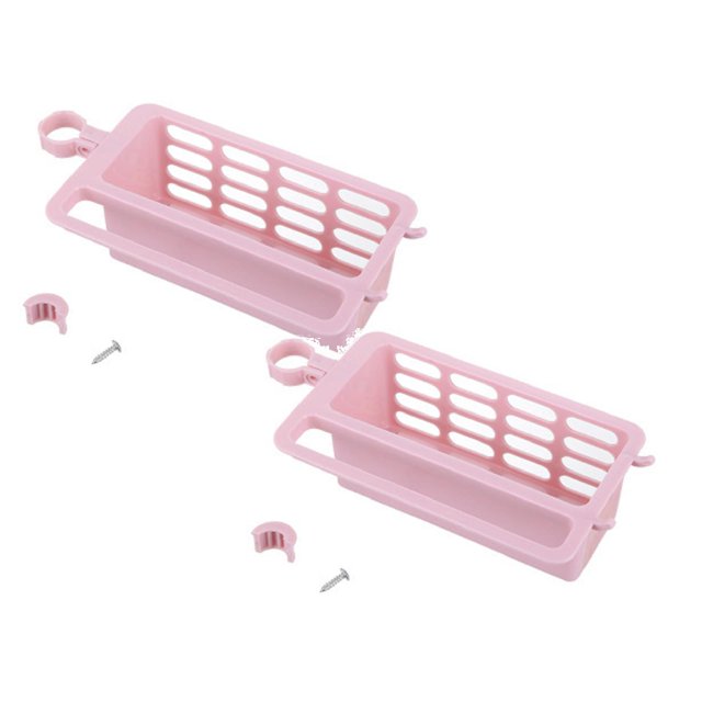 Oleegame 2PC Shower Soap Dish With Hook Kitchen Drainage Shelf Multifunctional Dishwashing Sponge Storage Rack Pink