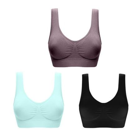 ATOYSOY 3 Pack Plus Size Sports Bra Everyday Bra Yoga Activewear Teens Bralette Underwear Workout Push Up Breathable Comfort Bra Clearance Wireless Ruched Tank Tops Black M