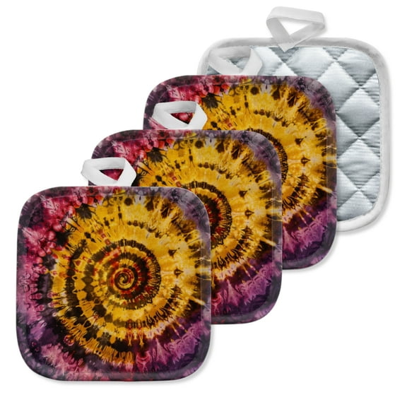 4 Pack Pot Holders,Kitchen Essential, Potholder Set,Mesmerizing Tie Dye Pattern With A Radiating Center