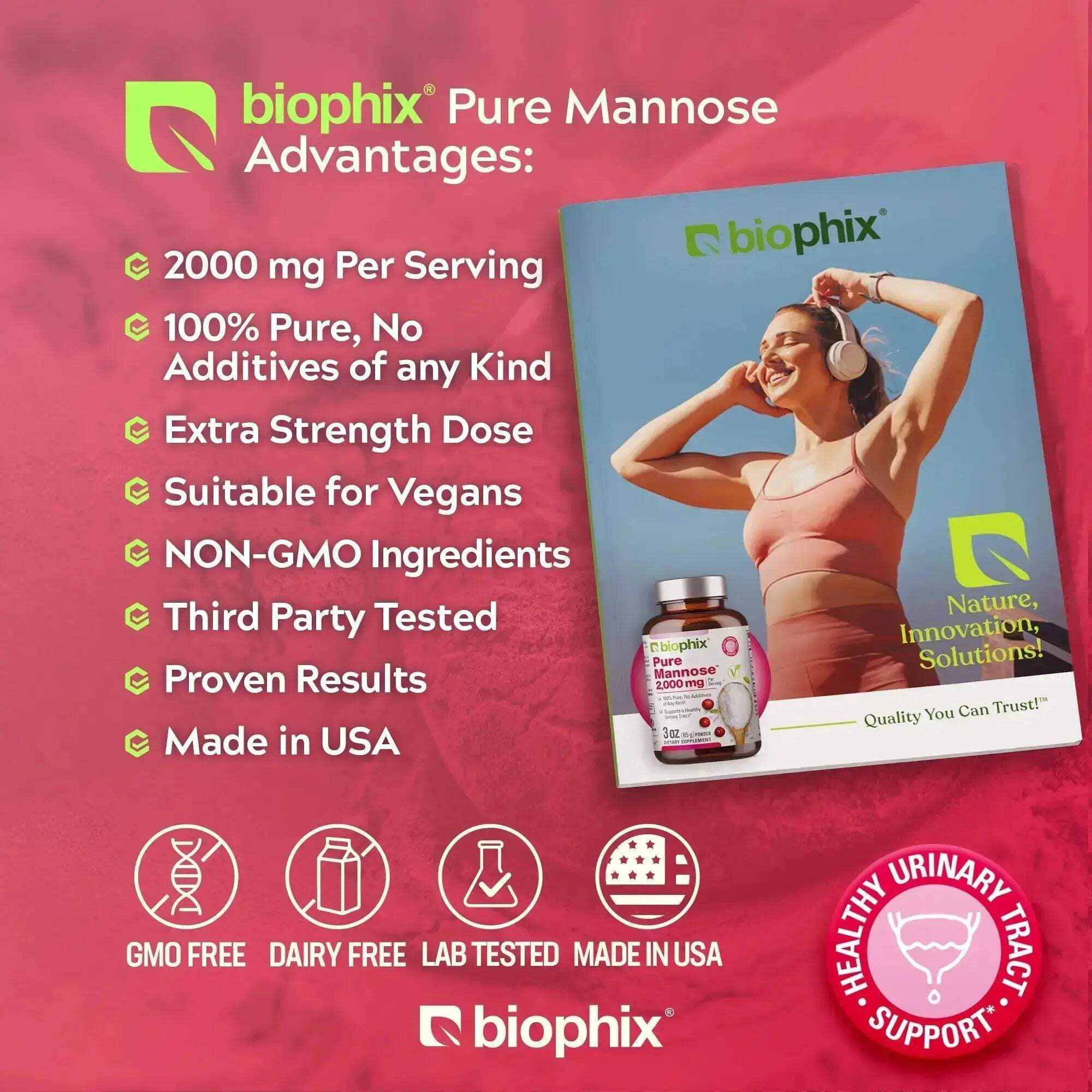 biophix Pure Mannose Powder 2000 mg 3 oz - Free Vitamin D-3 5000 IU 30 Softgels - Supports Urinary Bladder Tract Health