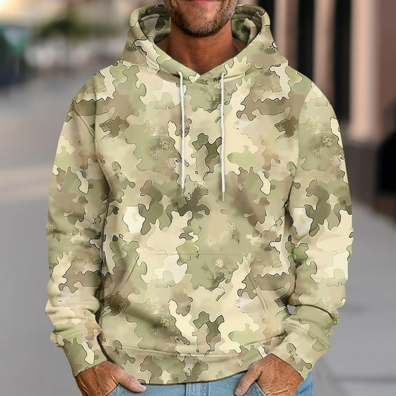 Men's Hoodies Pullover Big and Tall Camo Drop Shoulder Sleeve Camouflage Print Loose Hooded Long Sleeve