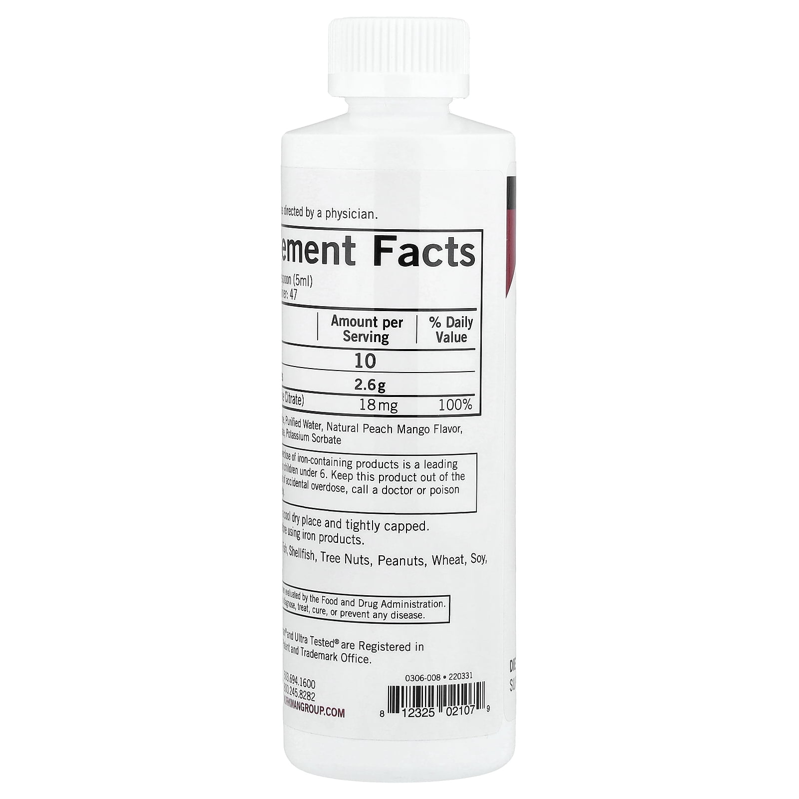 Kirkman Labs Iron Liquid, Natural Peach Mango, 8 fl oz (237 ml)