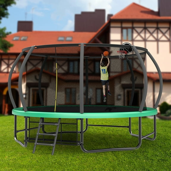 Ambifirner 14FT  Recreational Trampoline with Enclosure -  Outdoor Recreational Trampolines with Ladder and AntiRust Coating, ASTM Approval Outdoor Trampoline for Kids