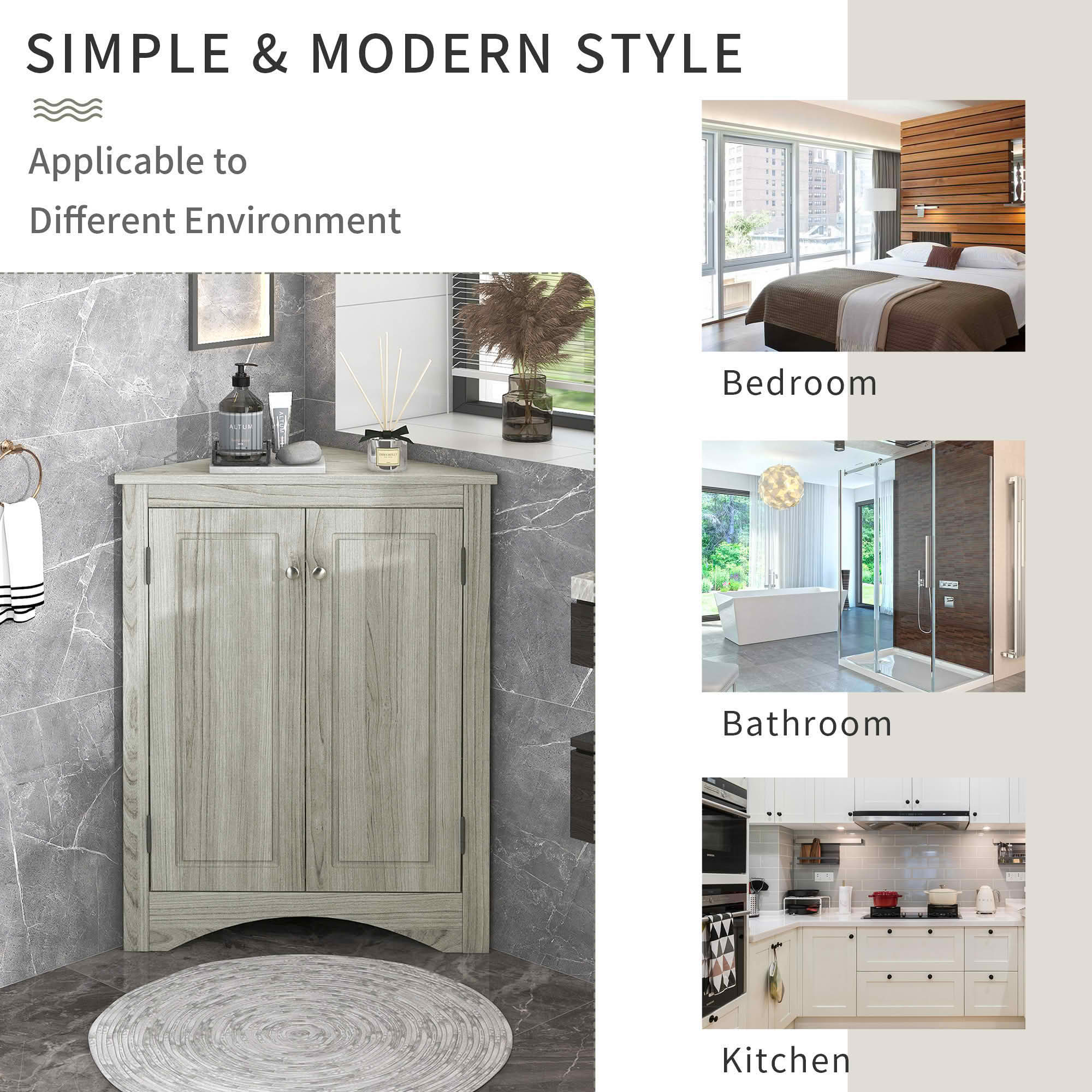 MAYEERTY Oak Triangle Bathroom Cabinet Adjustable Shelves Freestanding Floor Cabinet