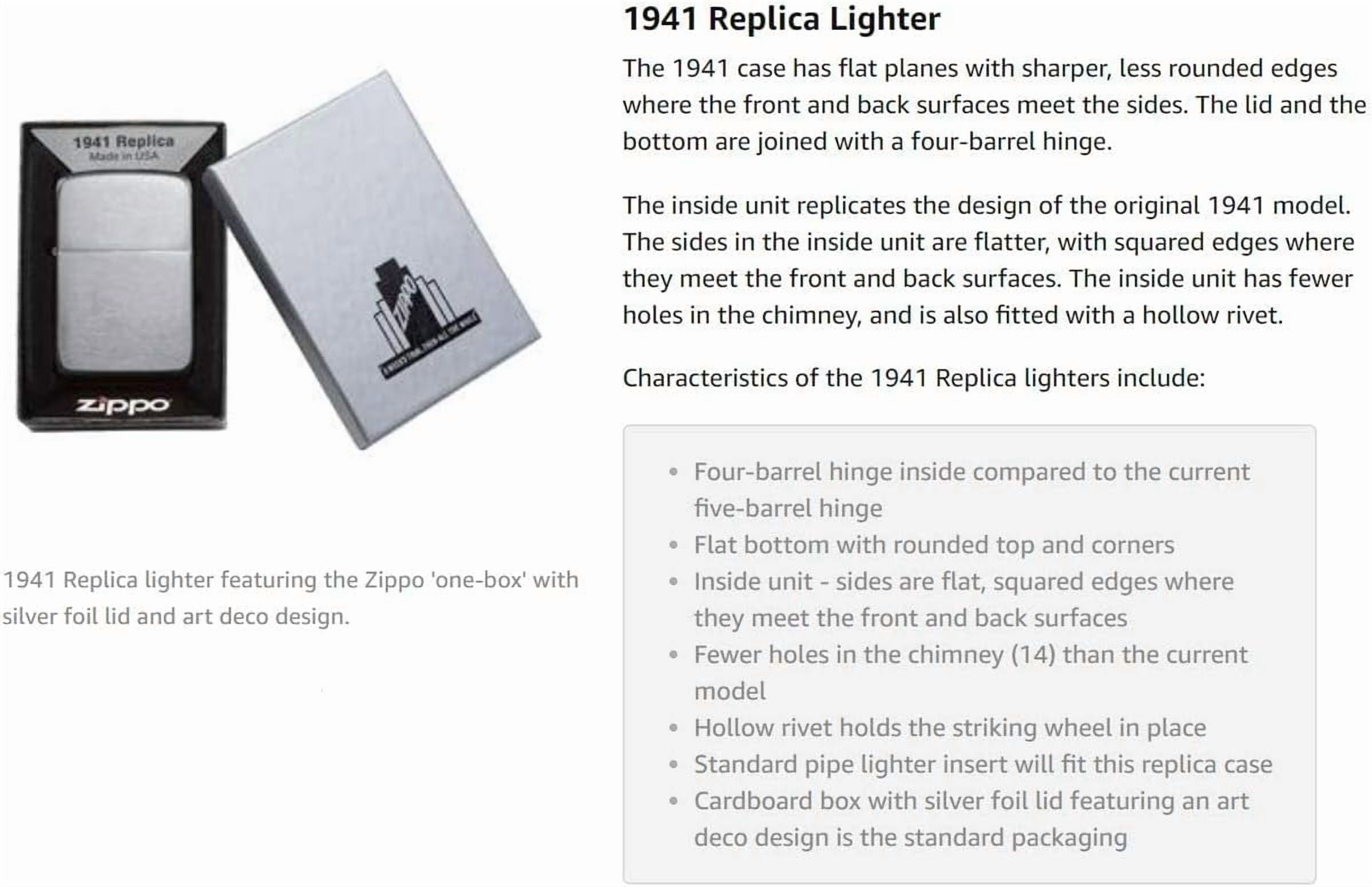 Zippo Lighter - Personalized Custom Message Engrave Brushed Chrome 1941 Replica Style Windproof Zippo Lighter #1941