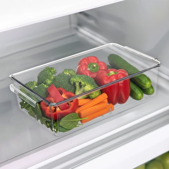 Refrigerator Storage Containers, Food Storage Box, Large Capacity Airtight Kitchen Organizers with Lids, Transparent PET Plastic Sealed Fresh Keepers for Produce Veggies Meats