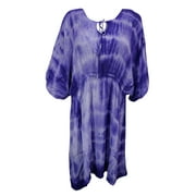 Mogul Women's Kimono Caftan Top Tie Dye Purple Kimono Sleeves Dress