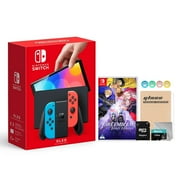 2021 New Nintendo Switch OLED Model Neon Red & Blue Joy Con 64GB Console HD Screen & LAN-Port Dock with Fire Emblem: Three Houses And Mytrix Accessories