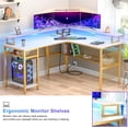 thumbnail image 6 of iSunirm L Shaped Computer Desk, Corner L Shaped Desk with Power Outlet and LED Light Strip, Reversible L Desk with Monitor Stand, Ergonomic 2 Person Office Desk for Home and Office, White Gold, 6 of 8