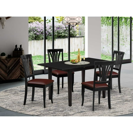 East West Furniture NOAV5-BLK-LC 5-Pc Dining Room Table Set 4 Wooden Dining Chairs with Slatted Back and a Faux Leather Seat and Mid Century Butterfly Leaf Dining Table with Rectangular Top and 4…