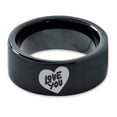 thumbnail image 2 of Tungsten Love You Heart Band Ring 9mm Men Women Comfort Fit Black Flat Cut Brushed Polished, 2 of 4