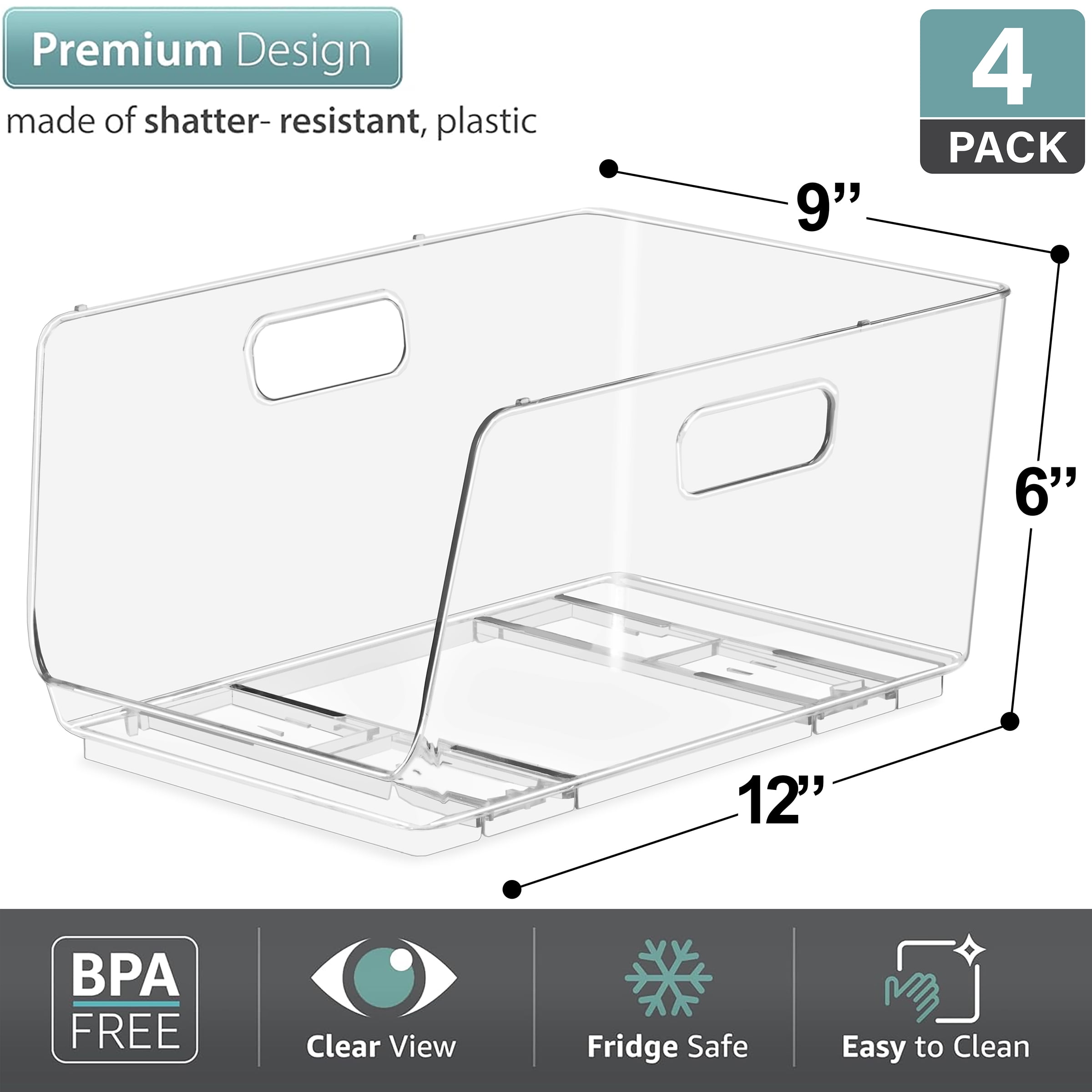 Sorbus Stackable Storage Bins Open Front Clear Acrylic Bins for Pantry Kitchen Clear Pantry Organizer Bins (Medium 4 Pack)