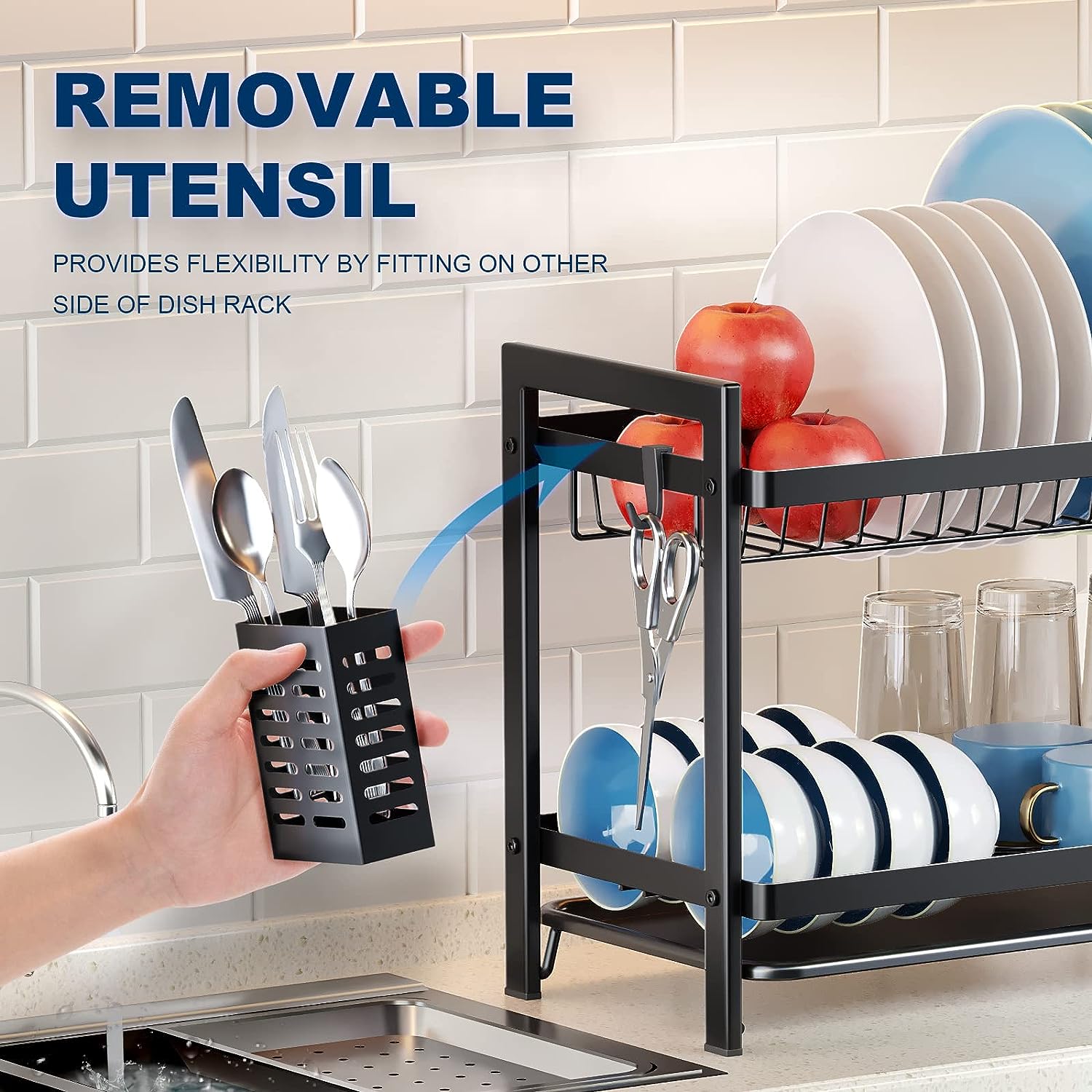 2 Tier Dish Drying Rack with Drain Board Set,Dish Drainer Rack for Kitchen Countertop,Dish Racks for Kitchen Counter, Kitchen Dish Drying Rack,Dish drainers for Kitchen Counter