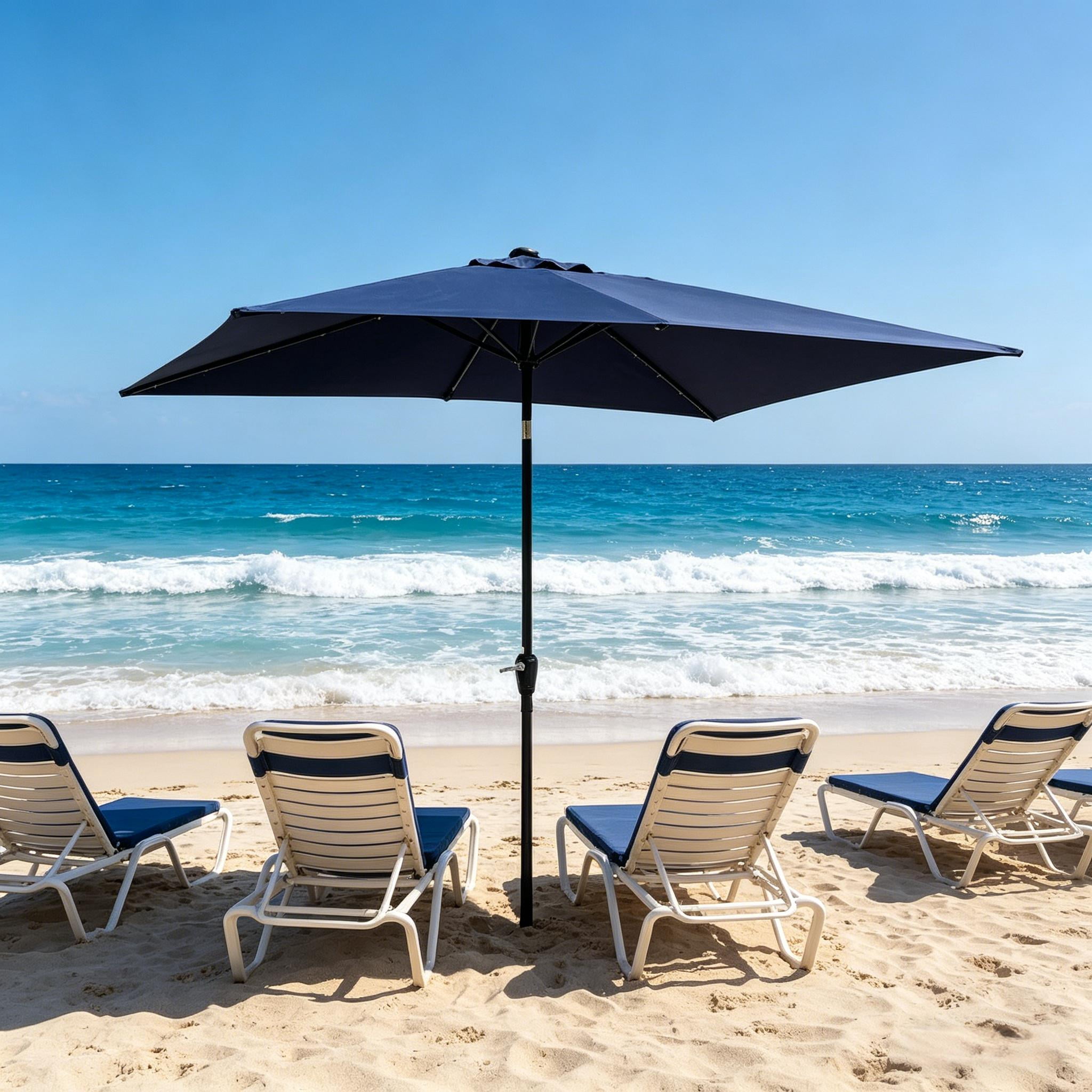Howcool 10 x 6.5Ft Outdoor Solar LED Lighted Rectangular Market Umbrella Crank Tilt Sun Shade for Patio Pool