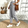 thumbnail image 4 of Women Vertical Striped Jogger Pants Elastic Waist Drawstring Loose Fit Daily Beach Lounge Bottoms with Pockets, 4 of 5