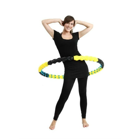 Wide Hula Hoop with Massage Balls Double Magnetic Balls Exercise Fitness Workout Abdominal 8 Pcs Pipe Yellow