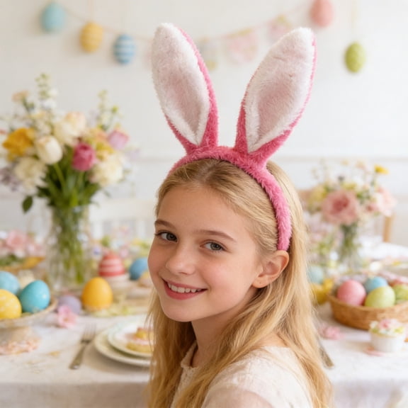 Wooowa Easter Soft Fleece Bunny Ear Headband Comfort Fit Hair Accessory Easter Party Dress Up Festive Decoration