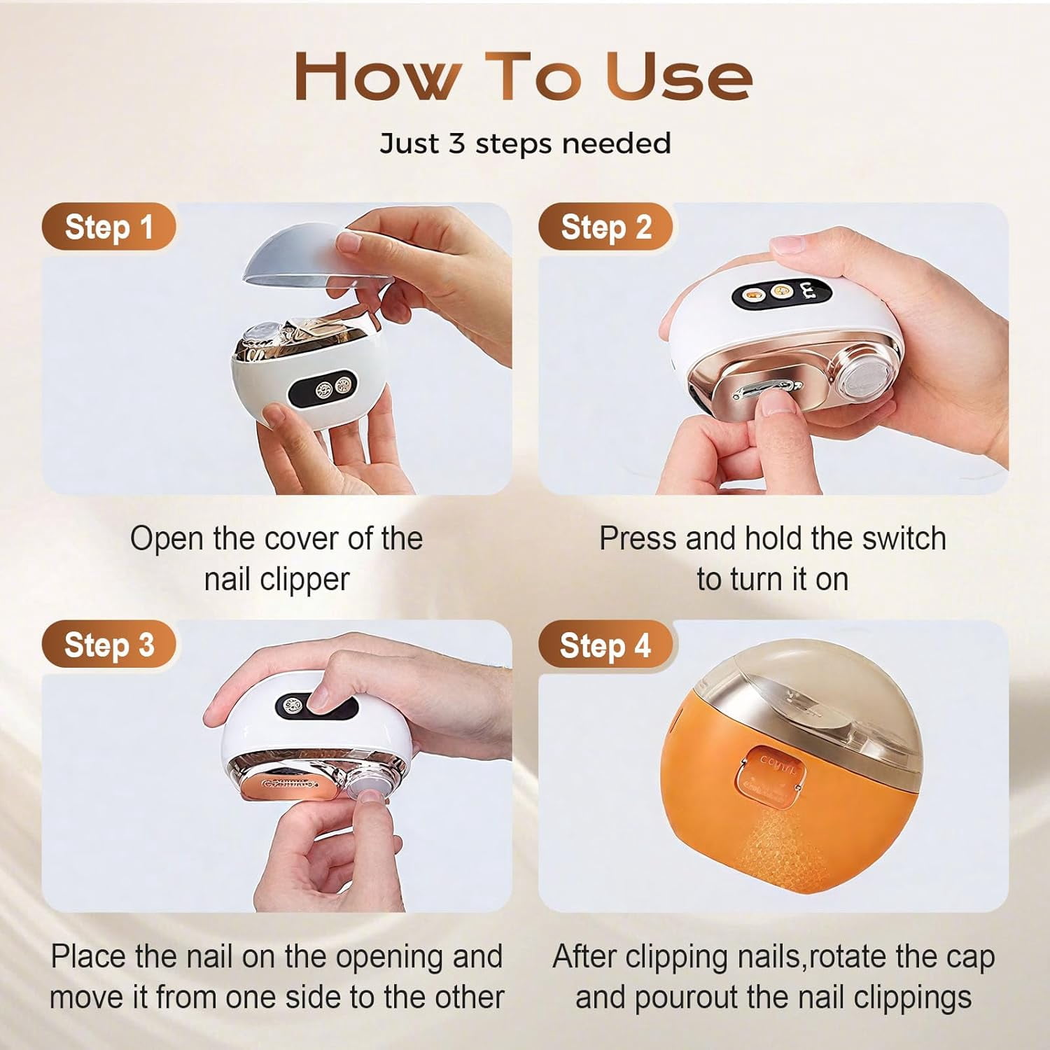 Multi-Functional Electric Nail Clipper Trimmer, 3 in 1 Automatic Electric Polishing Fingernails Toenails Clippers, Electric Nail File with 3 Speeds for Seniors Baby Adult (White)