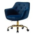 thumbnail image 3 of Swivel Office Chair, Task Chair With Tufted Back and Golden Base, Modern Upholstered Accent Chair Computer Desk Chair for Living Room Bedroom Office, Navy, 3 of 9