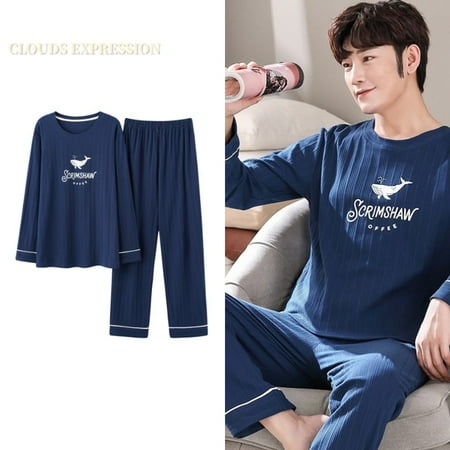 

QWZNDZGR Spring Autumn L-4XL Knitted Cotton Simple Men s Pyjamas Suits Pajamas Set Casual Male Sleepwear Pyjamas Night Pijamas Homewear