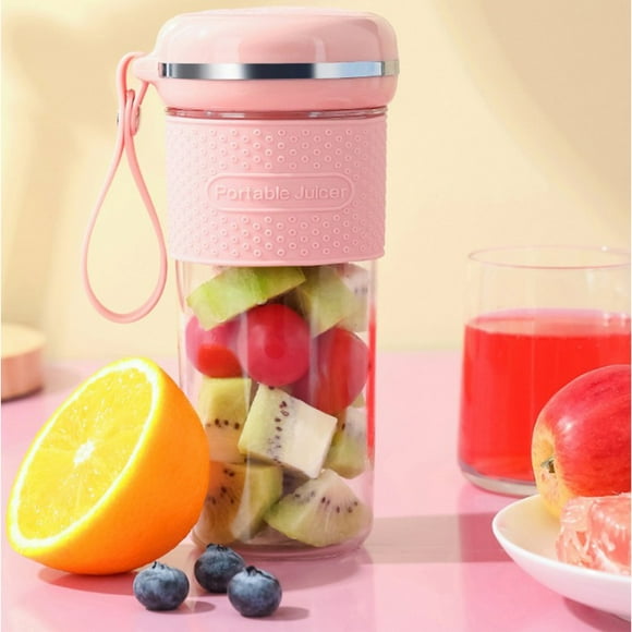 Batidora portátil Vaso exprimidor USB recargable | Batidera personal de 300ML para batidos y hielo triturado | Batería de 2400mAh | Acero inoxidable y plástico de grado alimentario | Azul y Rosa | 2