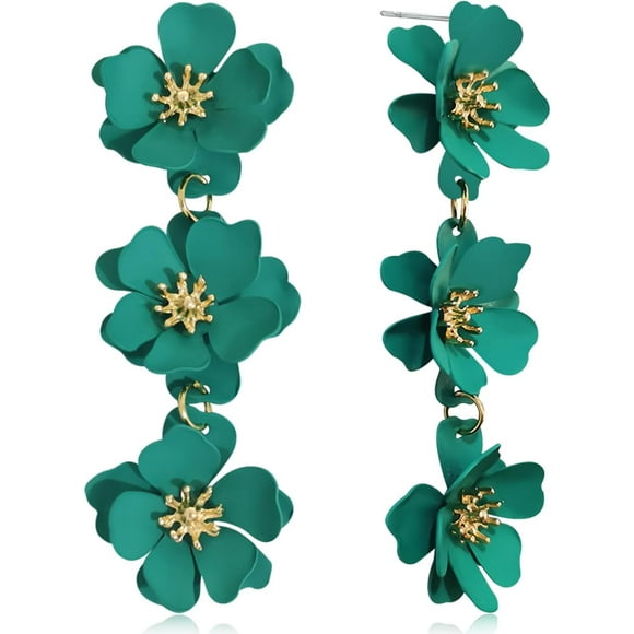 Elegant Bohemian Matte Tiered Triple Flower Dangle Drop Earrings Chic Charm Cute Long Floral Stud Earrings For Women Statement Jewelry Gifts[L1640]