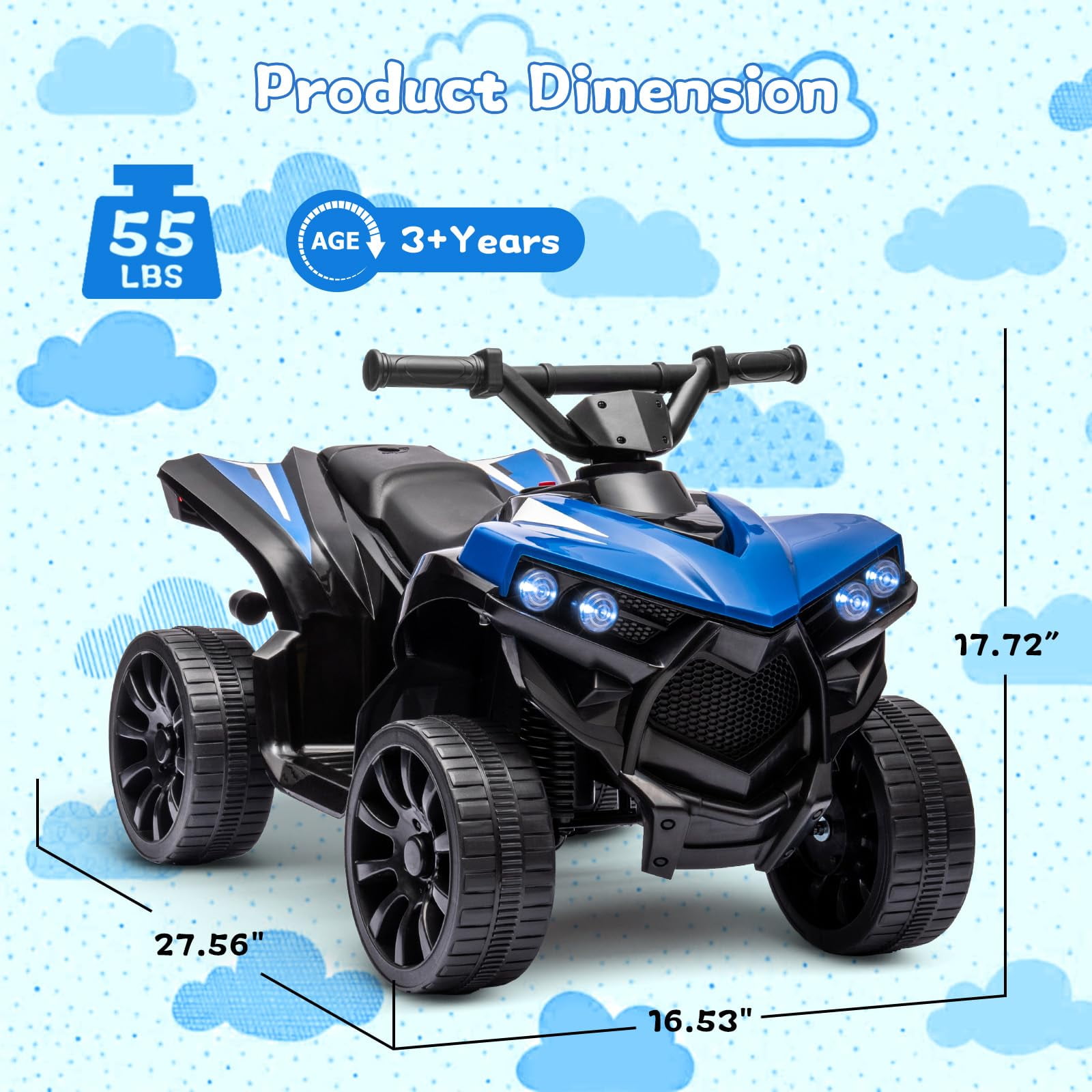 Juiluna Kids ATV 4 Wheeler, 6V Ride on Toy with 1.8MPH Max Speed, Wear-Resistant Wheels, Music & Foot Pedal, Battery Powered Electric Quad Car for Kids Toddlers