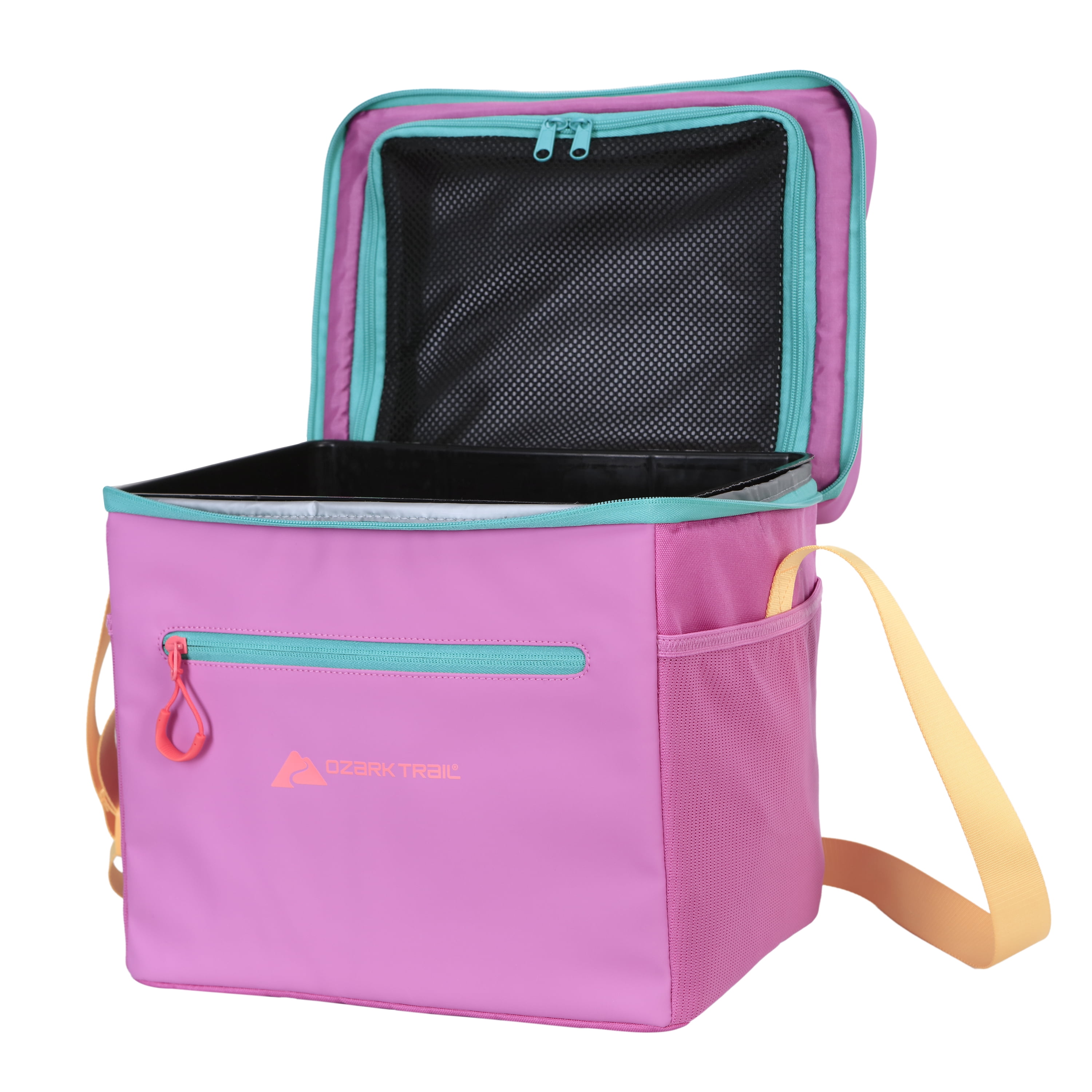Ozark Trail Coated Soft-Sided Cooler with Removable Hardliner, 24-Can Capacity, Summer Vibes Collection, Bright Pink